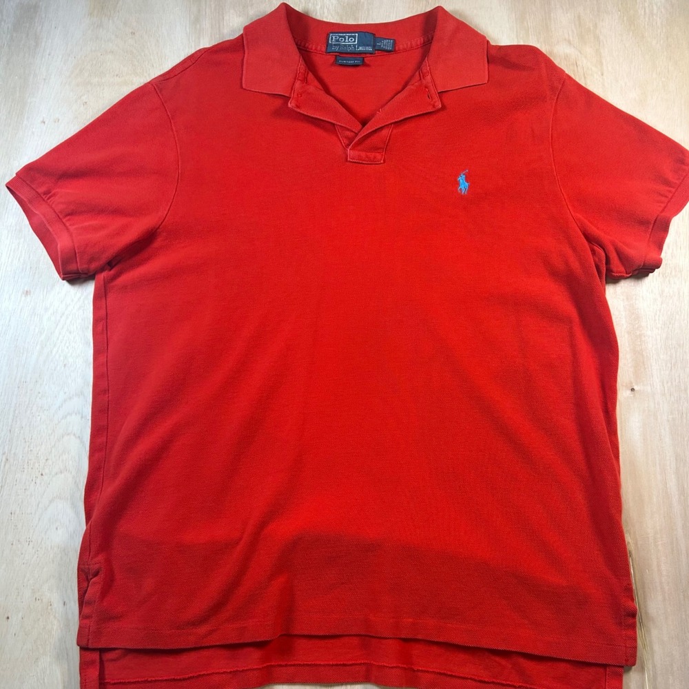 Polo Ralph Lauren Mens Custom Fit Red Cotton Pique Short Sleeve Polo Shirt Large